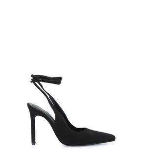 Sleek Black Suede Ankle Strap Heels Tale
