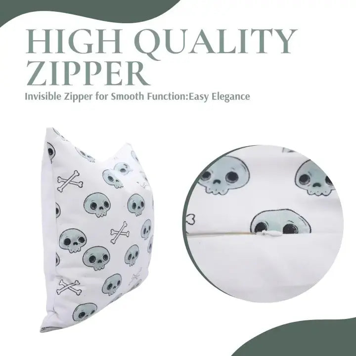 Natural Carved Thick Cotton White Pillow Cover - Skeleton