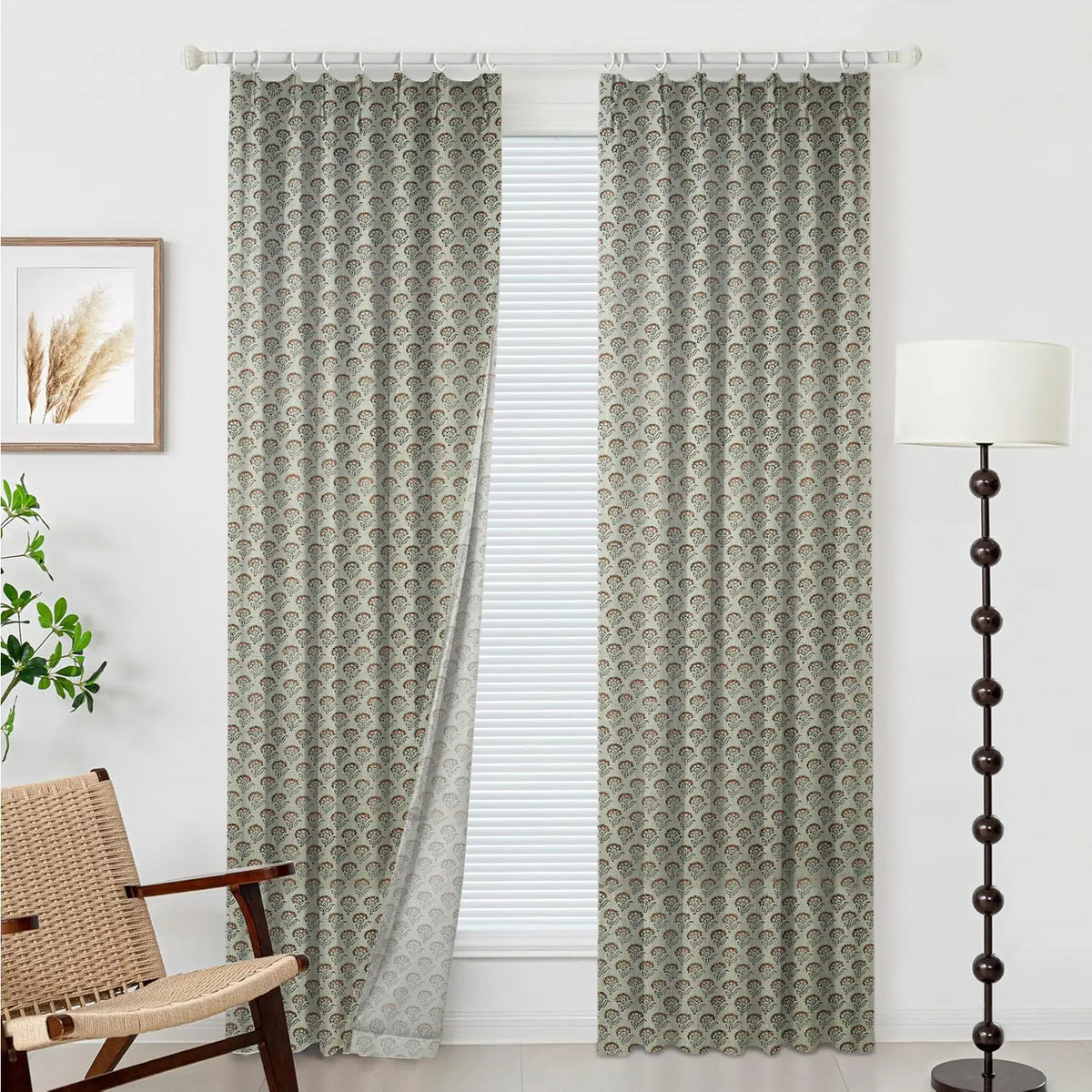 Handcrafted Print Thick Linen Pleated Curtain- Juju Flower
