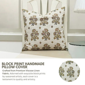 Crafted Hand Block Printed Design Viscose Linen Pillow Cover - Sadabahar