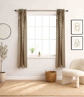 Handmade Bohemian Block Print Viscose Color Linen Window Curtain Panel - Palak