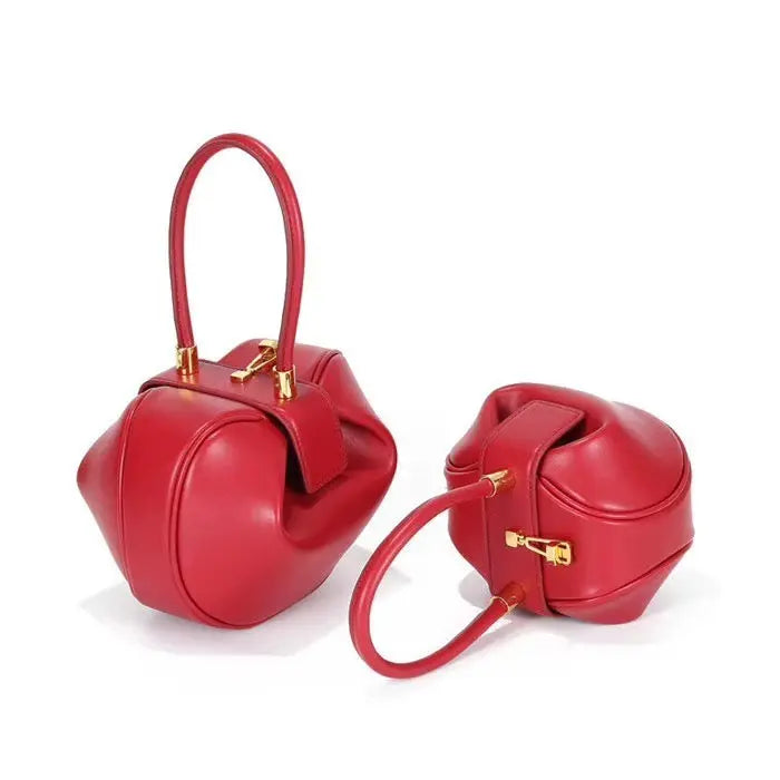 Luxury Genuine Leather Mini Round Handbag