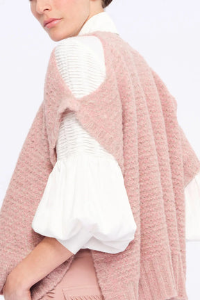 Chelsea Openwork Alpaca Poncho | Rose Melange
