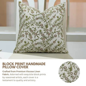 Home Decor Hand Block Print Viscose Linen Pillow Cover - Shejan
