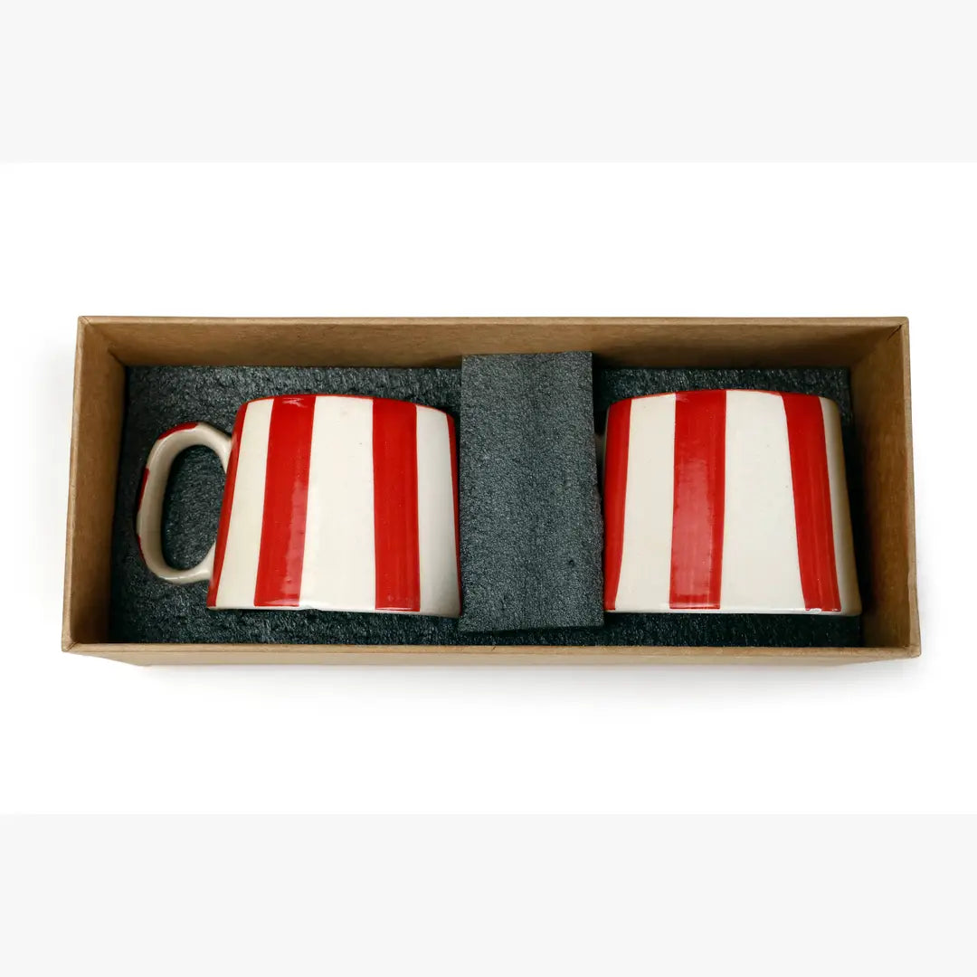 Ceramic Red Stripe Coffee cup- 220ml (Set of 2)