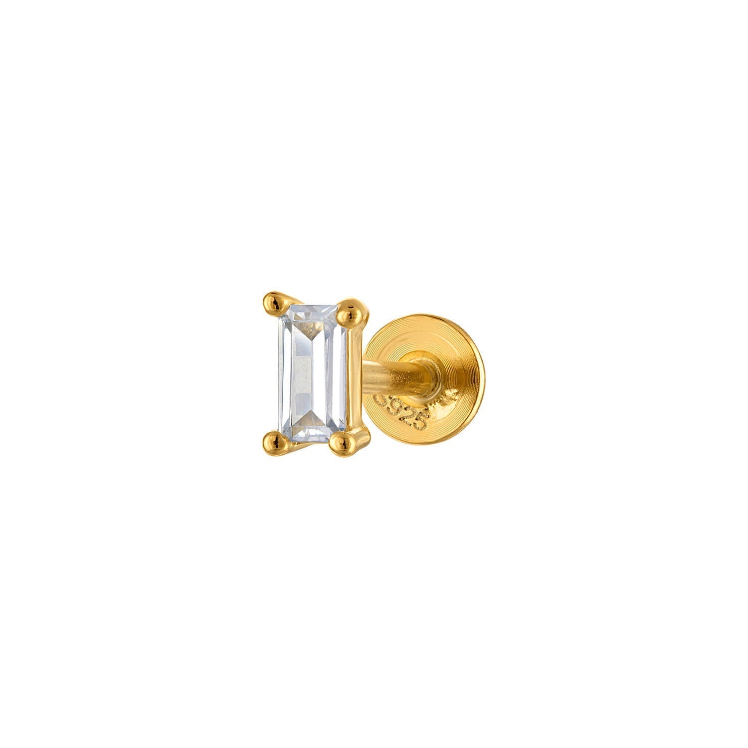 Single Baguette Gold Stud Earring Minimalist