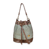 Dark Brown Leather Terra Bag – Handmade Crossbody & Handbag, Timeless Palm Weave Bucket Bag