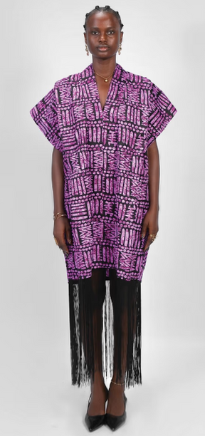 Ajah New Collection Drop2 - Fringe Kimono-Style Batik Maxi Dress