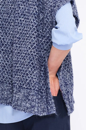 Chelsea Openwork Alpaca Poncho | Navy Melange