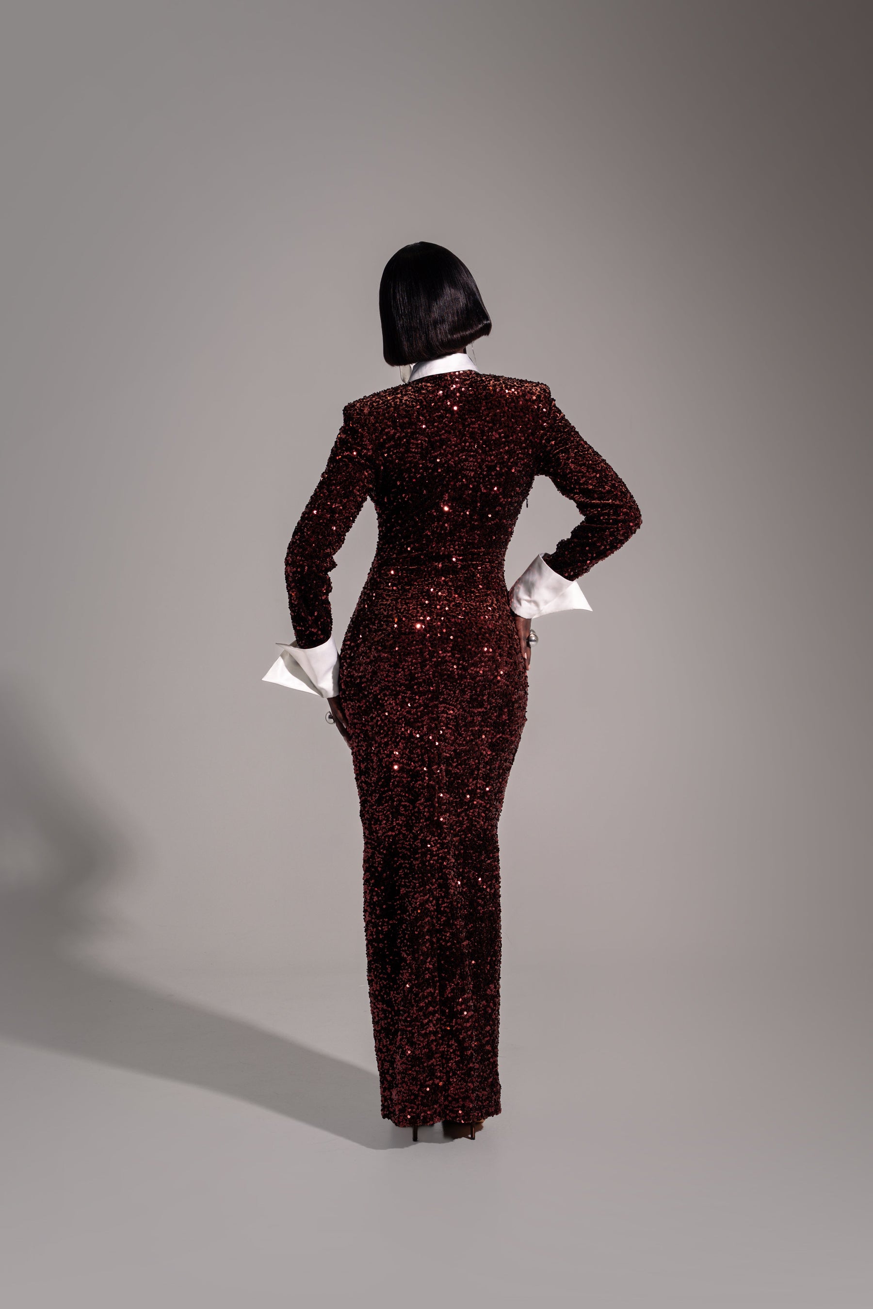 KALI Keyhole Sequin Maxi Dress in BRONZITE