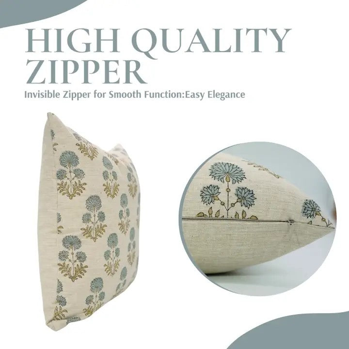 Boho Decor Block Print Linen Blend Pillow Cover - Rishi