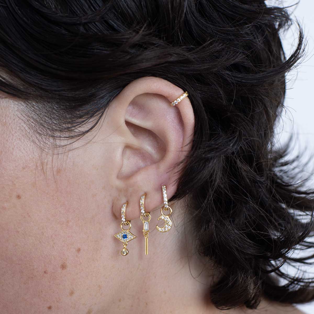 3 Set Gold Pave Huggies Earring