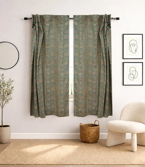 Sonakshi Handmade Floral Block Print Viscose Colored Linen Curtain