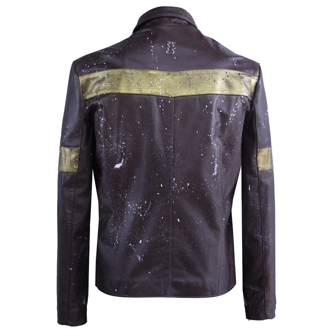 Brown leather jacket with gold details