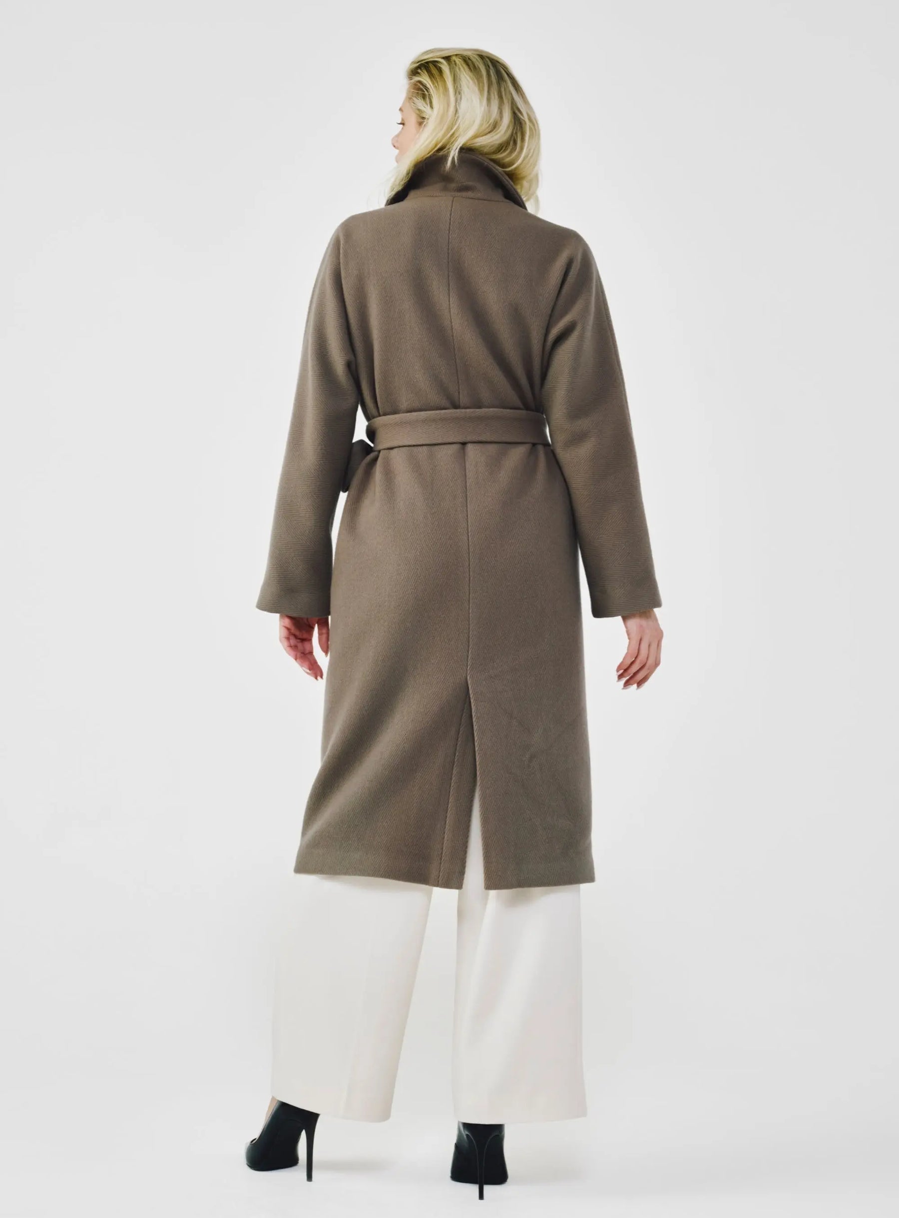 Herringbone Virgin Wool Wrap Coat