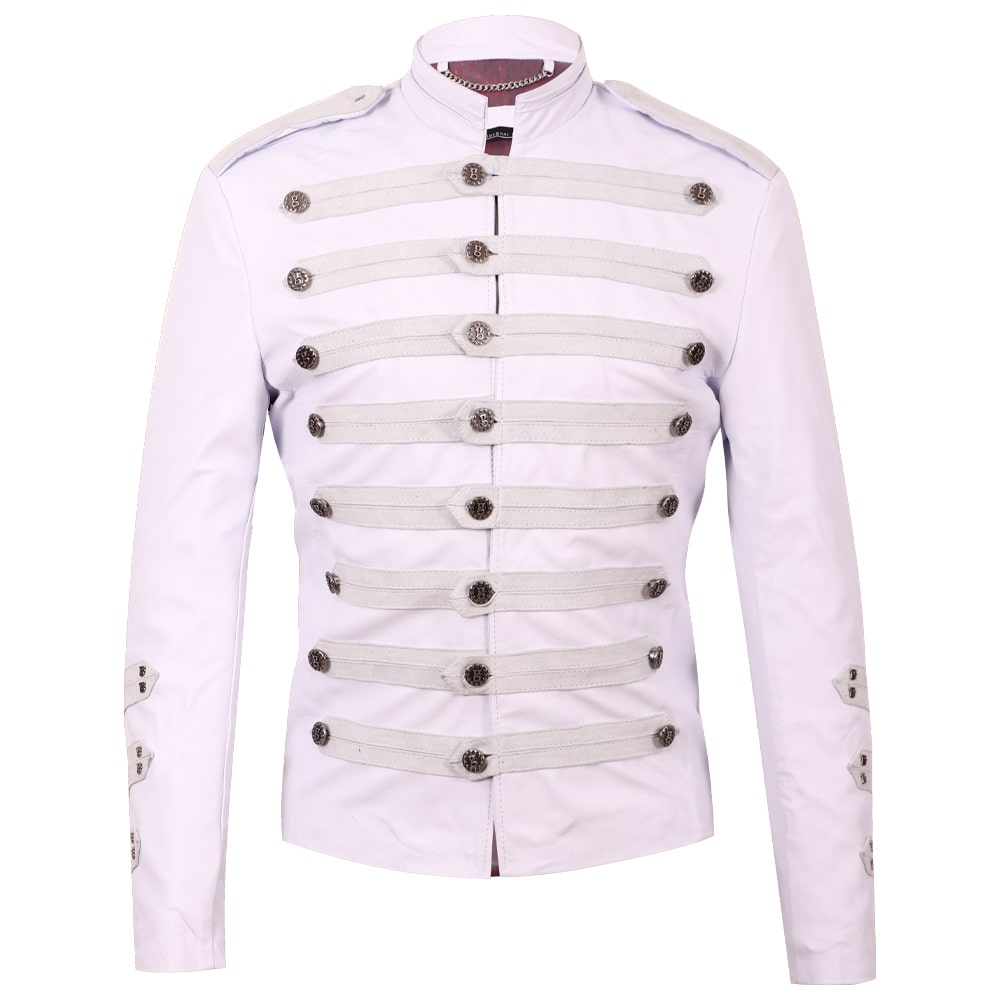 White Leather Jacket with Suede Details