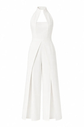 Ivory High-collar Slit-leg Jumpsuit