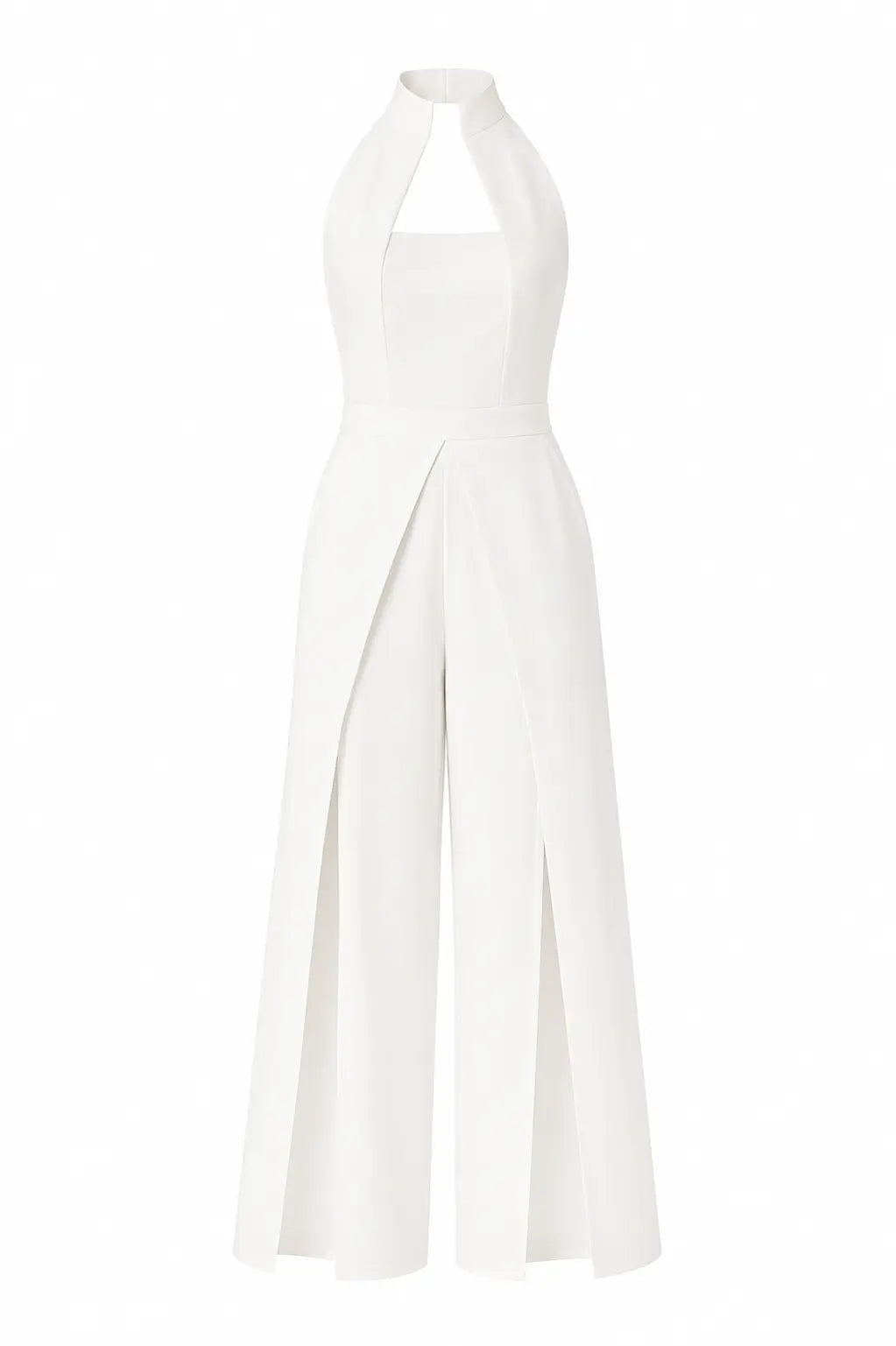 Ivory High-collar Slit-leg Jumpsuit