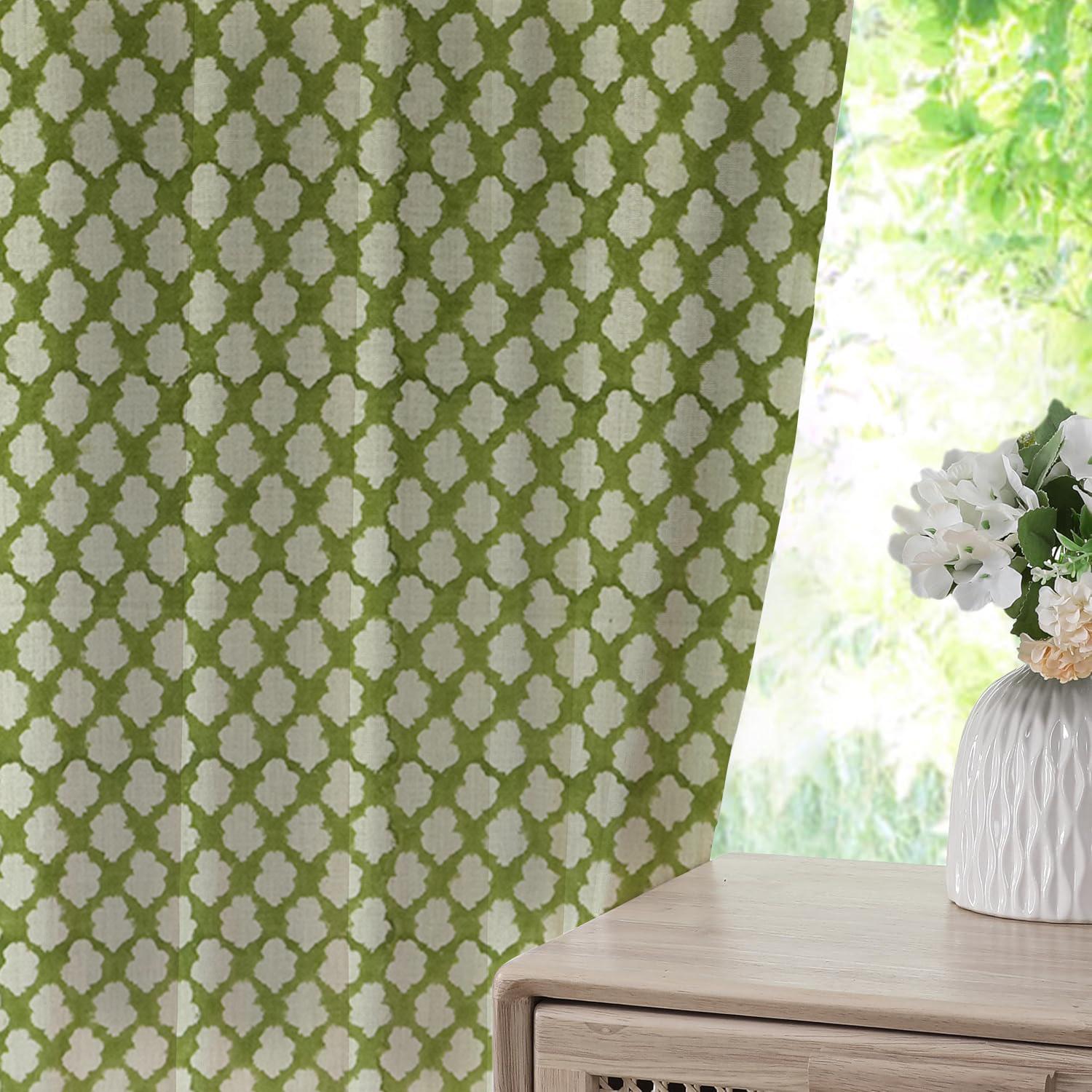 Indian Block Print Pure Linen Window Curtain - Badal