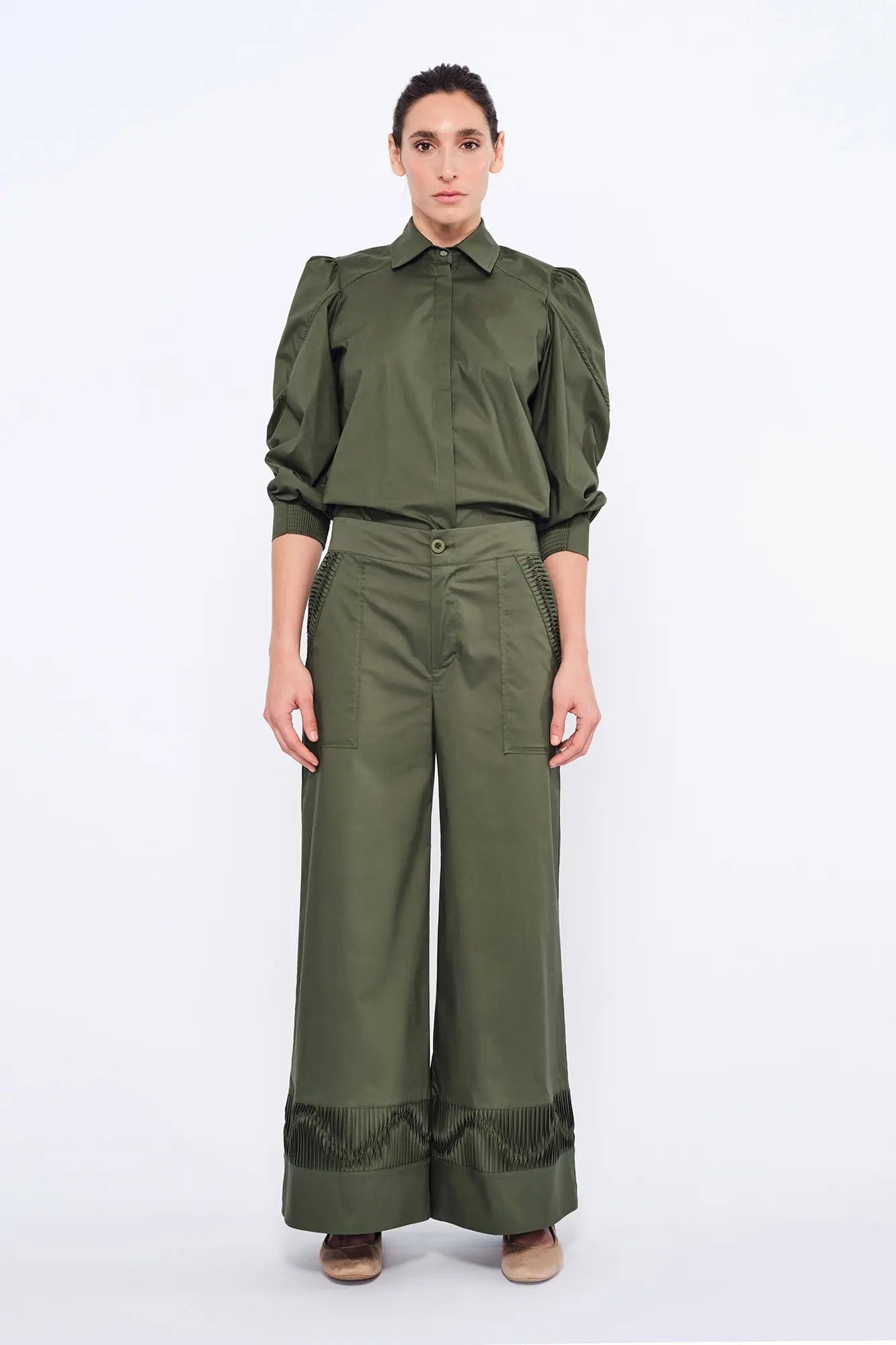 Bimba Puff Sleeve Stretch Cotton Blouse