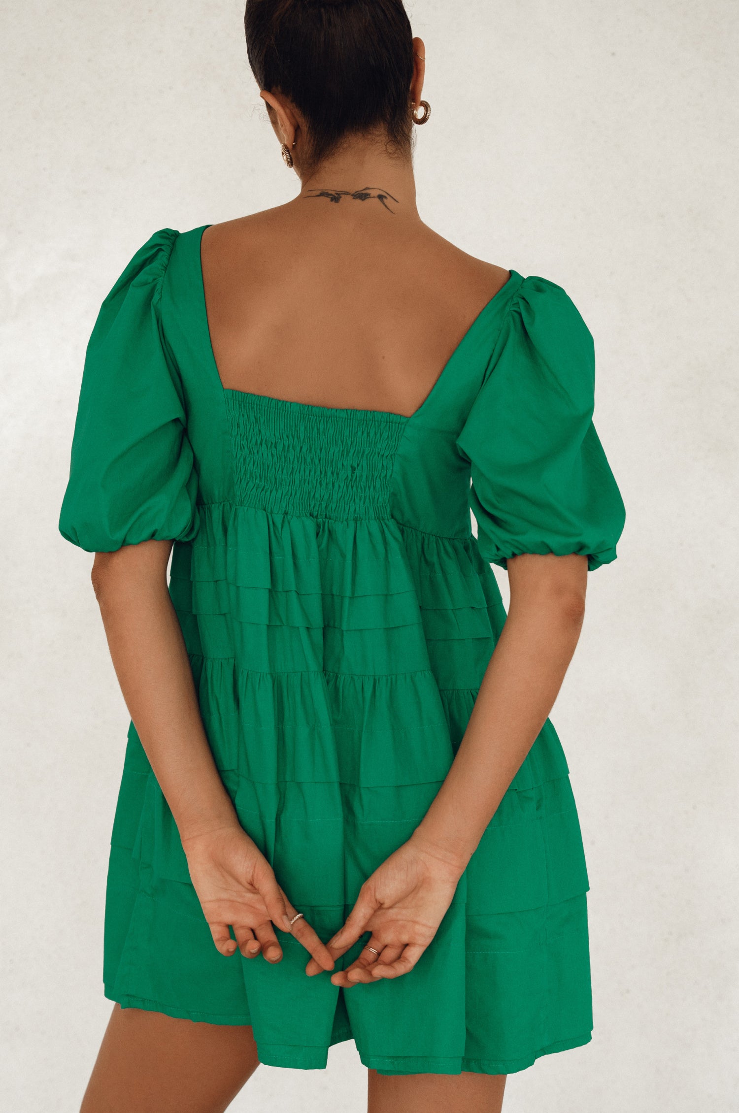 Andrea Babydoll Cotton Mini Dress - Green