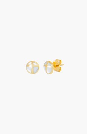 Mother Of Pearl Cross Dome Stud Earrings