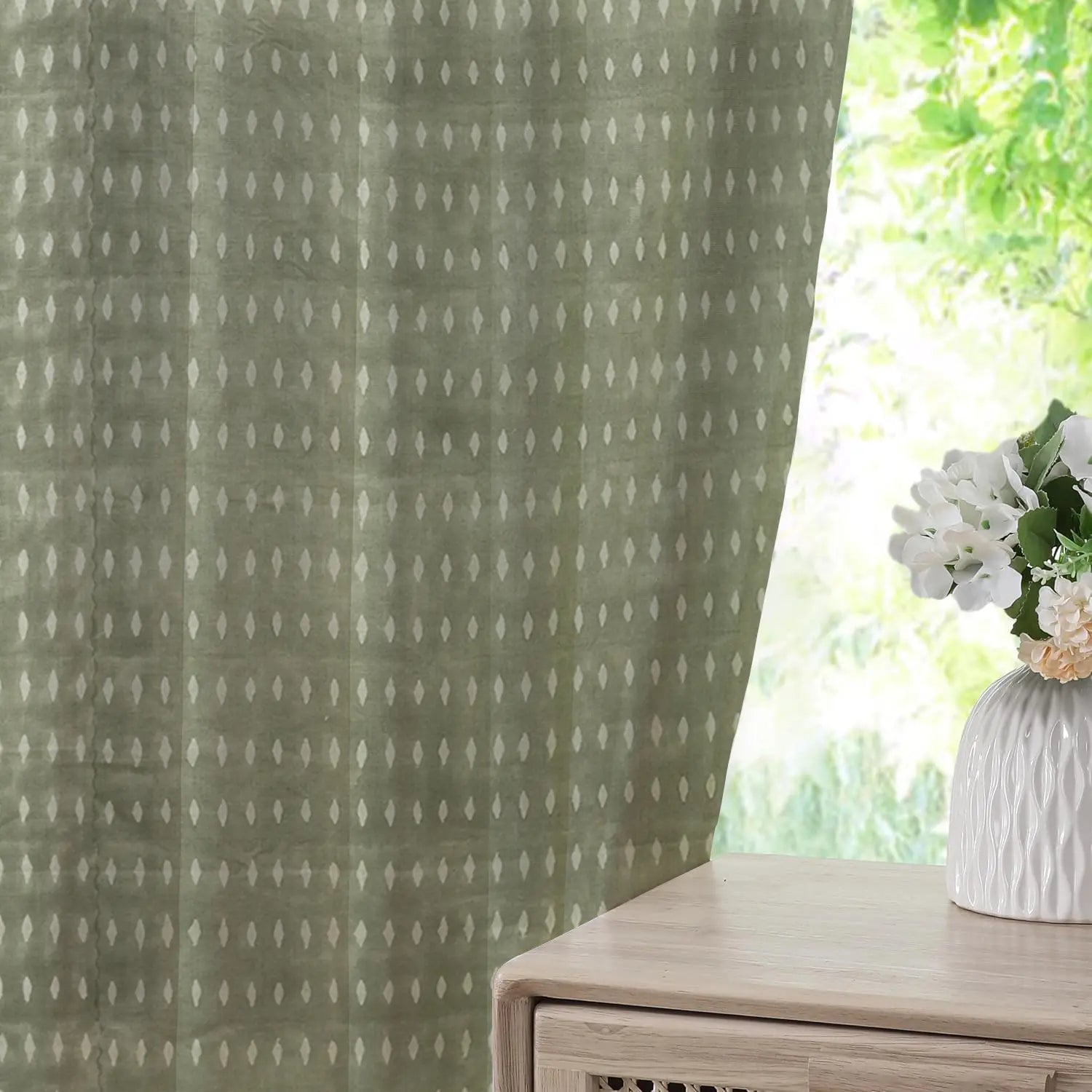 Classic Indian Printed Thick Linen Pleated Curtain - Omji
