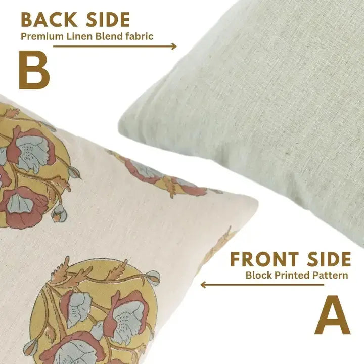 Decorative Block Print Linen Blend Pillow Cover -  Sandhya Pushp