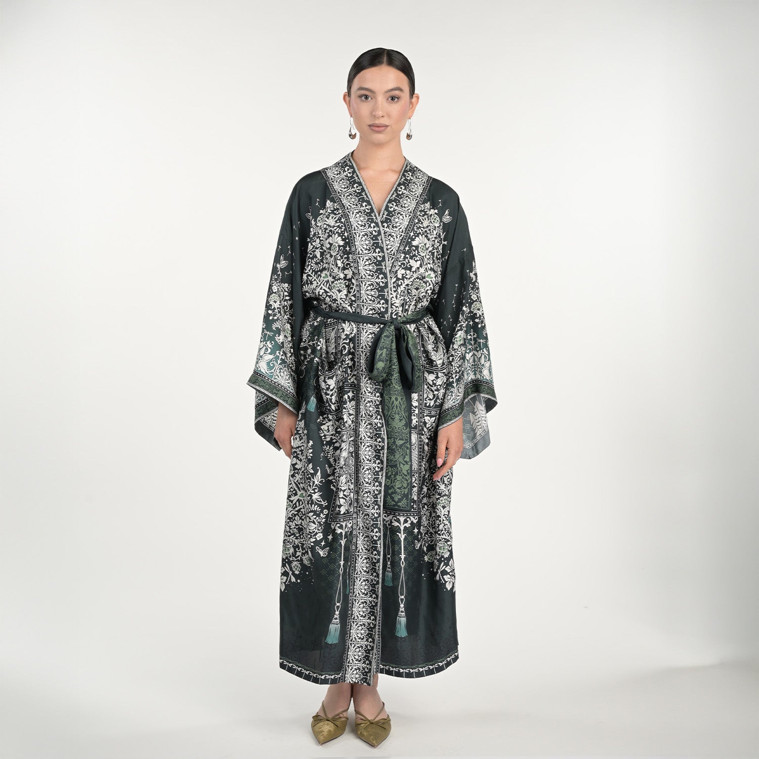 Tree Of Life Silk Robe In Green