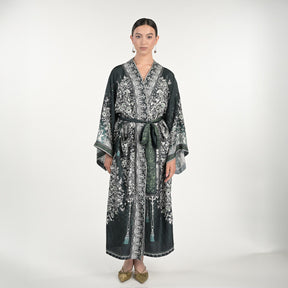 Tree Of Life Silk Robe In Green