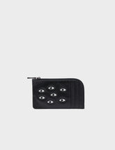 Fausto Black Leather Zip-around Cardholder - All Over Eyes Embroidery