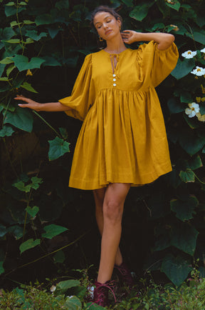 Maribelle Baby Doll Linen Dress - Amber