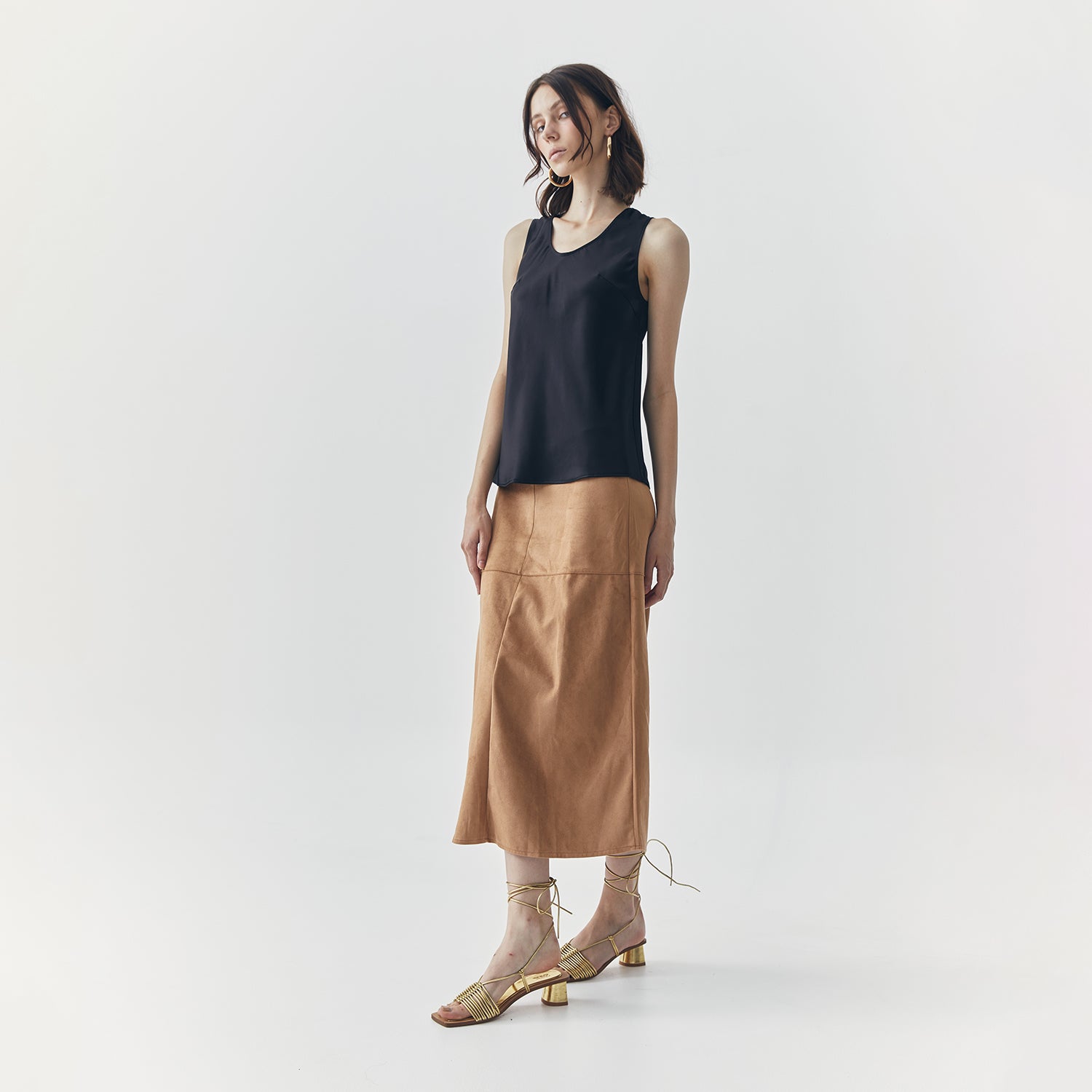 FERN SUEDE BROWN MIDI SKIRT