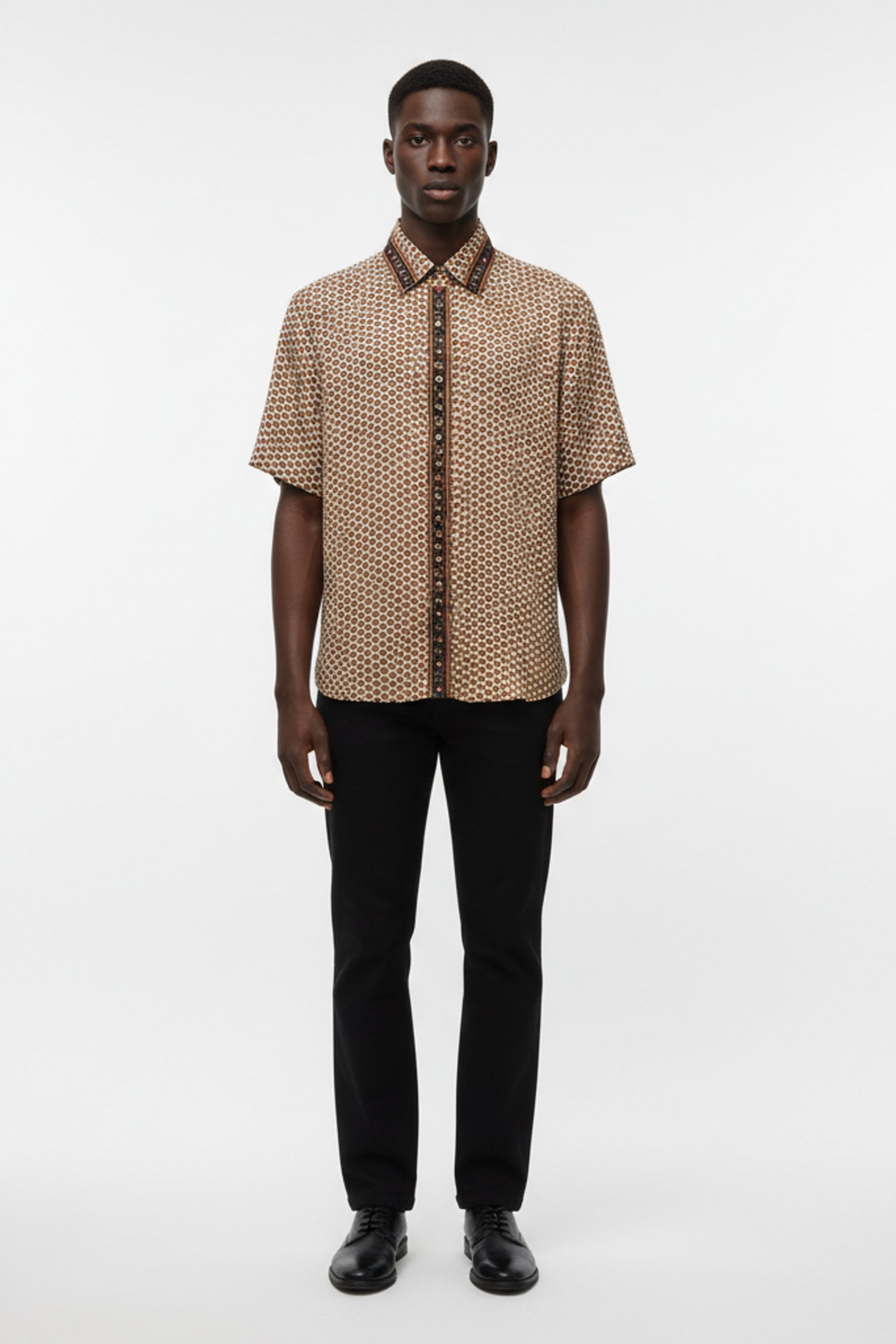 Embossed Botanical Short Sleeve Crepe Shirt