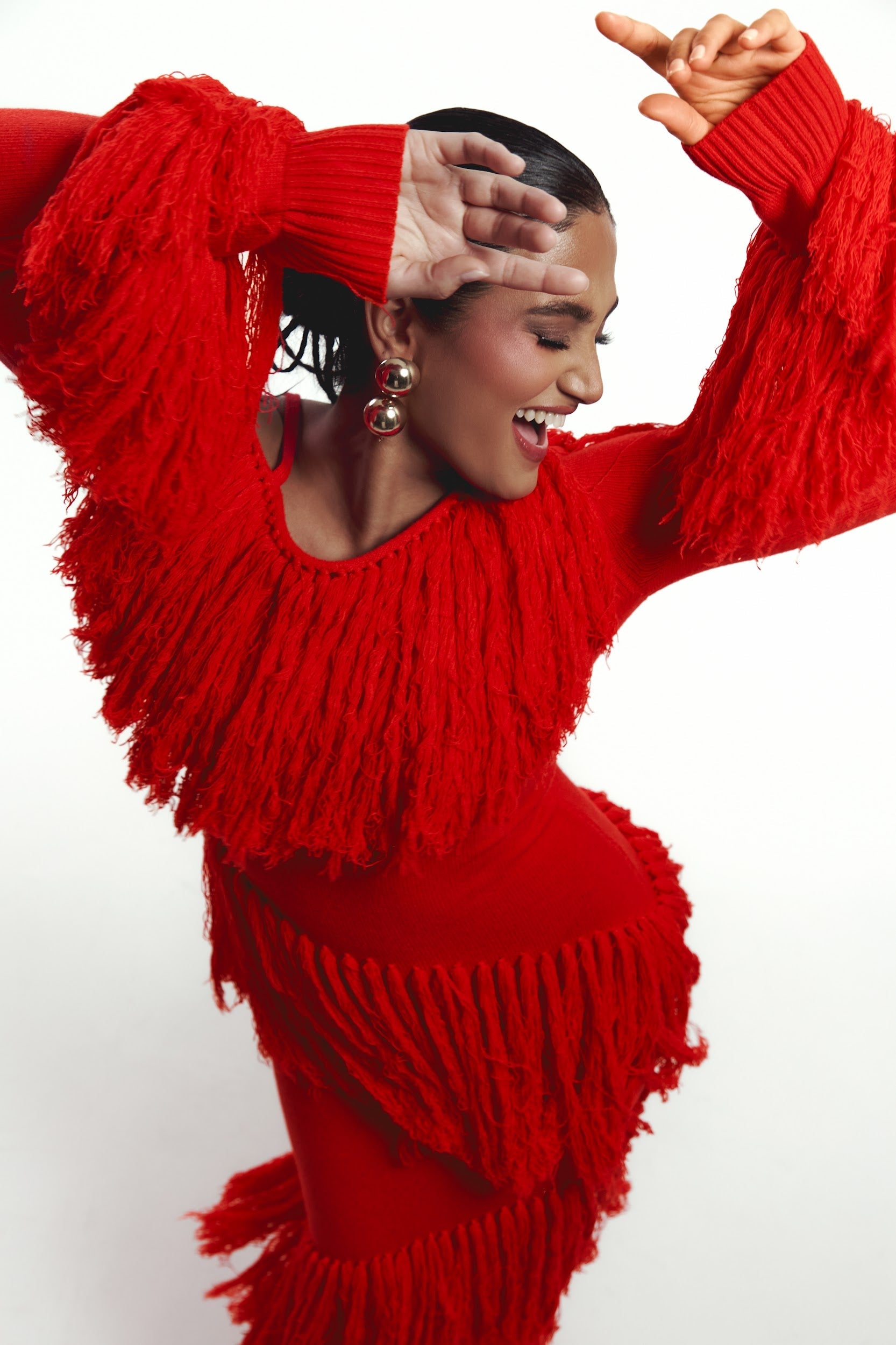 IGHO Sequin Fringe Maxi Dress in RED