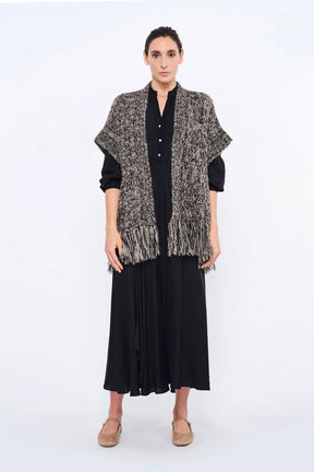 Amaris Alpaca Fringe Poncho | Black Melange