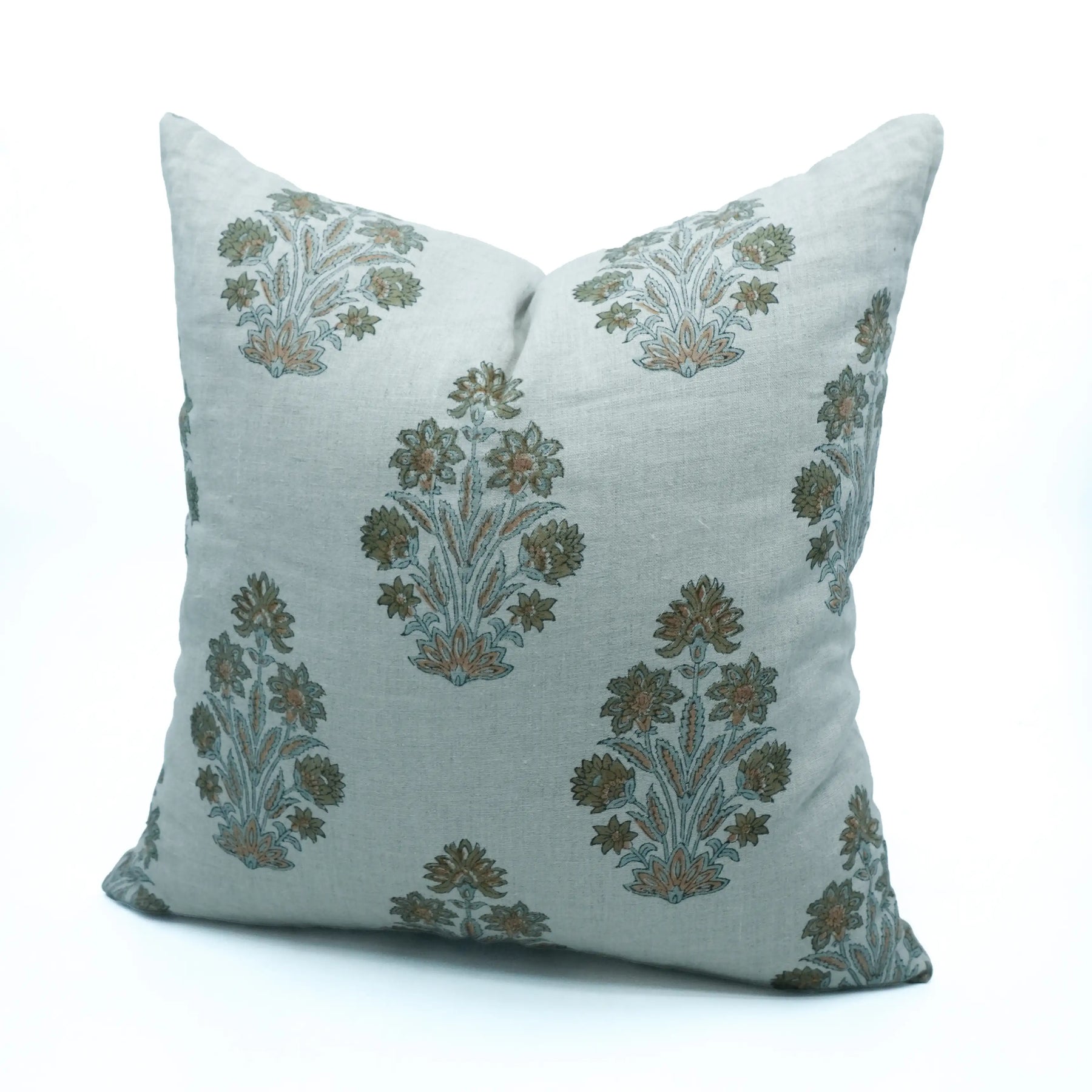 Handmade Floral Block Print Thick Linen Home Pillow Cover - Morpankh