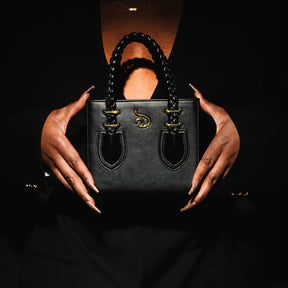 'Ruka' Black Boxy Tote With Gold Hardware
