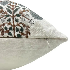 Floral Hand Made Block DesignThick Cotton White Pillow Cover  - Swadesh