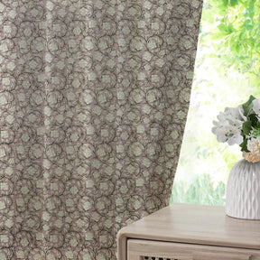 Floral Hand Block Print Thick Linen Pleated Curtain - Amritvela