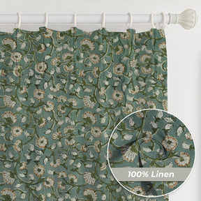 Hand Block Printed Pure Linen Pleated Curtain -himachal
