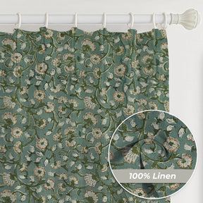 Hand Block Printed Pure Linen Pleated Curtain -himachal