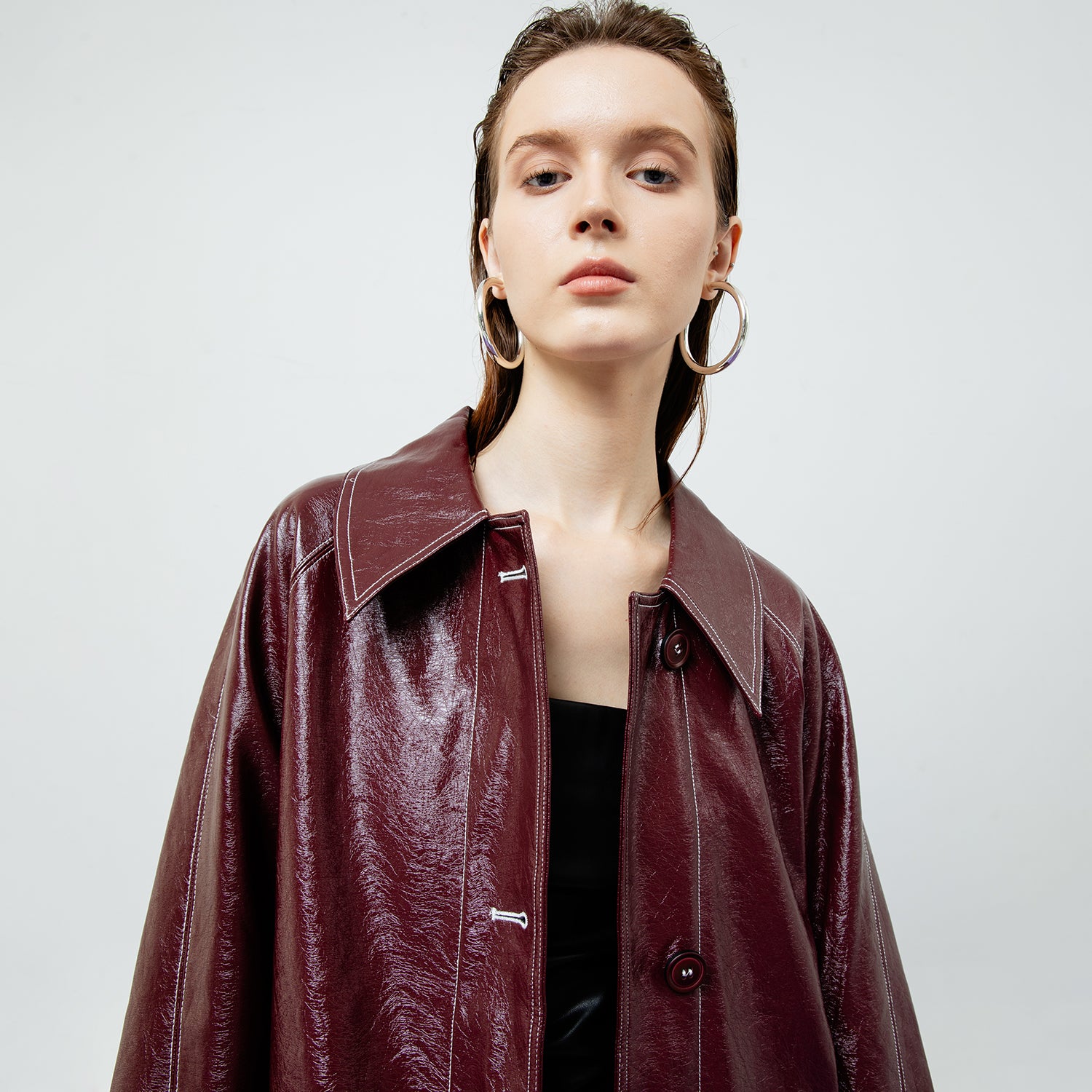 BRIA LEATHER MAROON TRENCH COAT