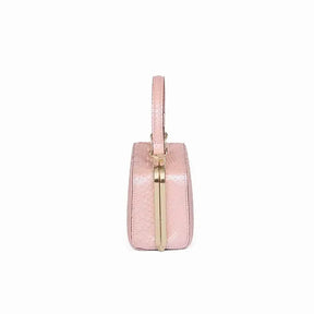 Luxury Pink Snakeskin Leather Mini Handbag
