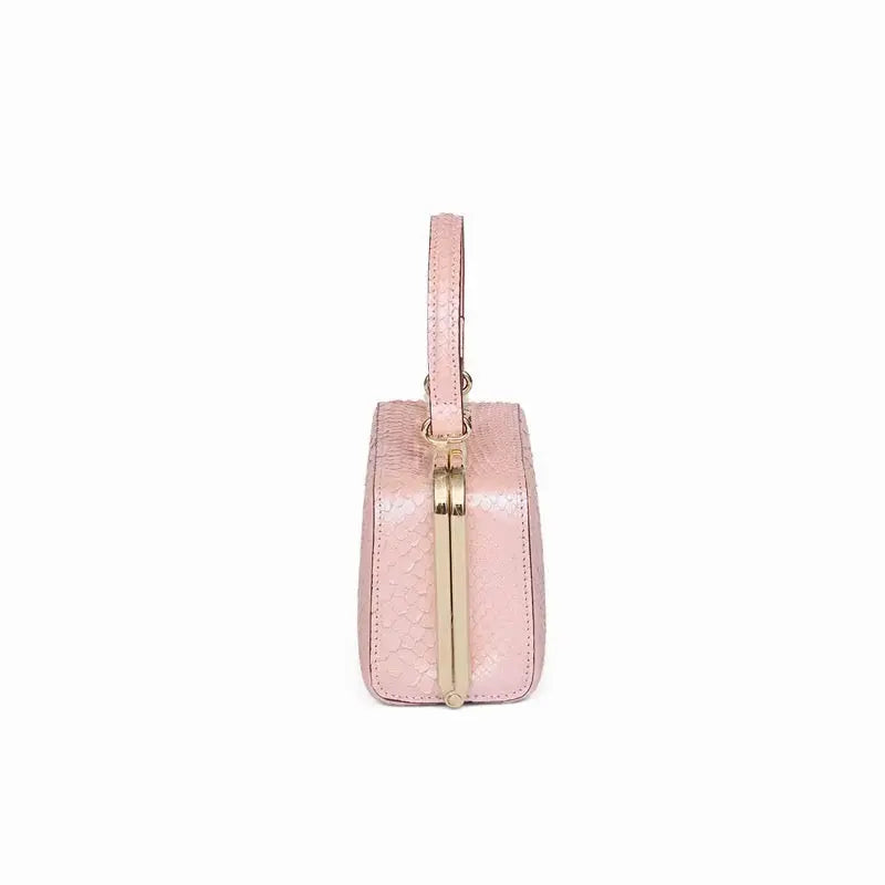 Luxury Pink Snakeskin Leather Mini Handbag
