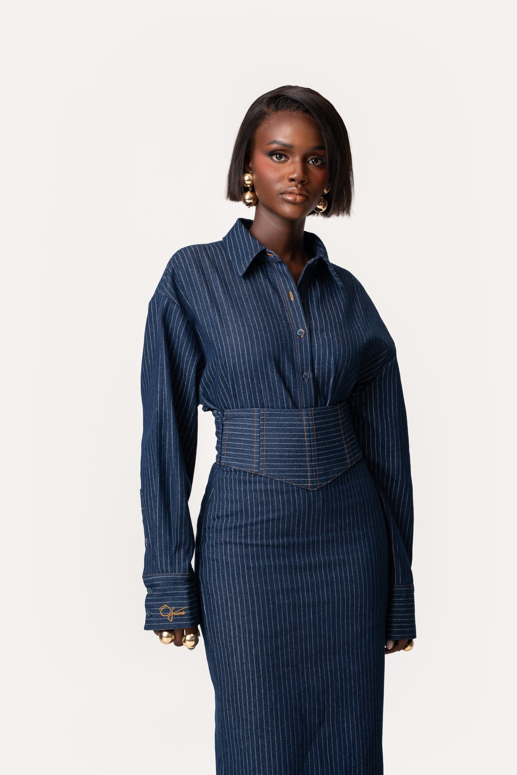 Denim Pinstripe RUE Button Up Shirt