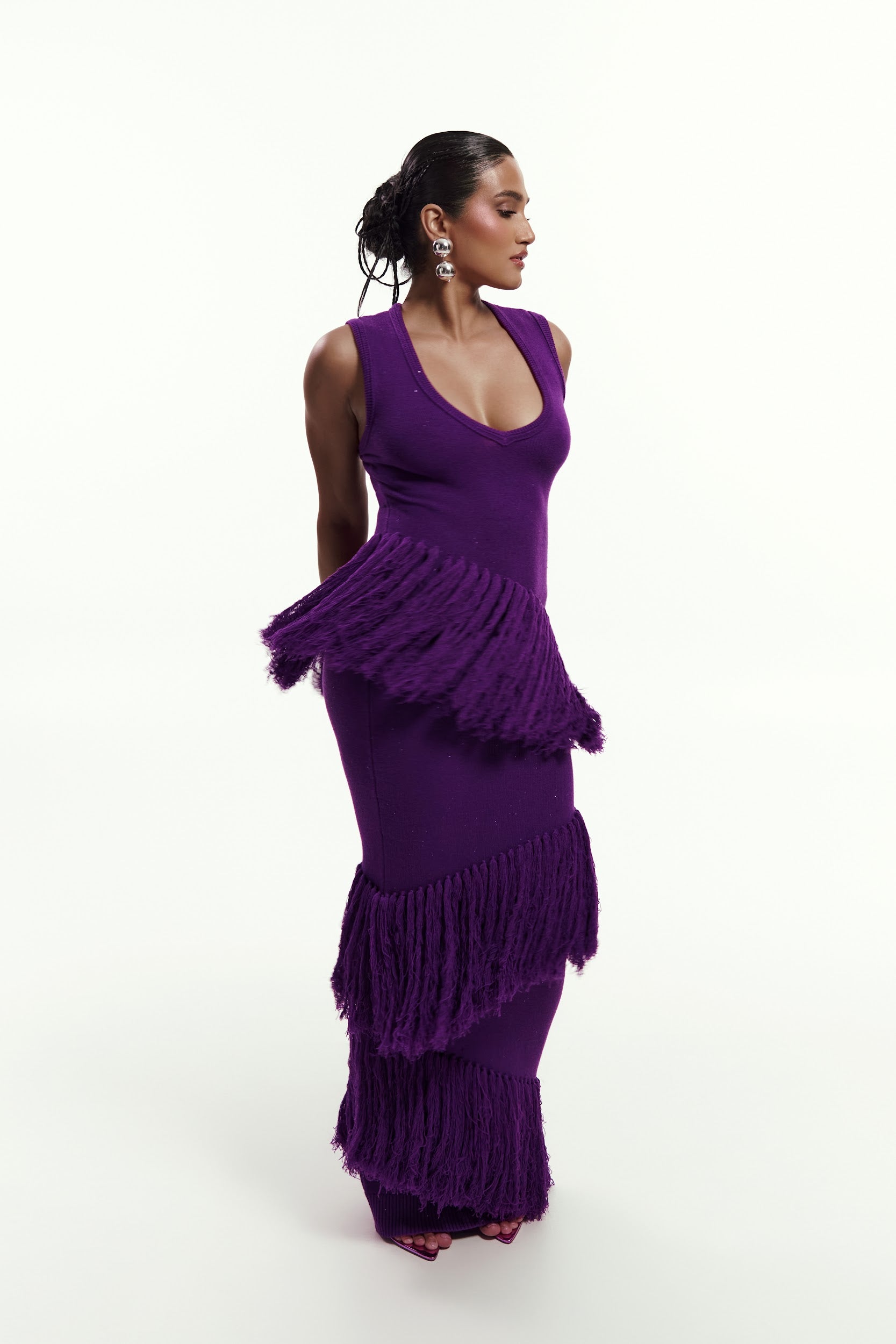 UYAI Sequin Fringe Maxi Dress in PURPLE