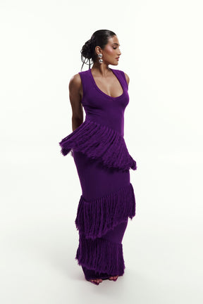 UYAI Sequin Fringe Maxi Dress in PURPLE