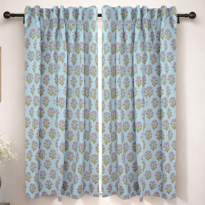 Handmade Pink & Green Floral Block Print Linen Curtains – Juhi Boho Living Room Drapes