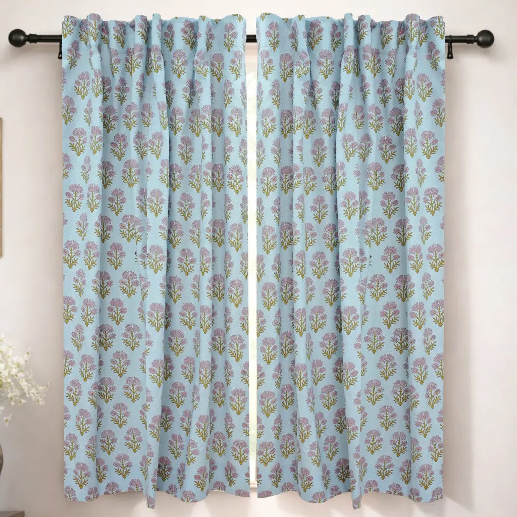 Juhi Boho Handmade Floral Block Print Linen Curtains